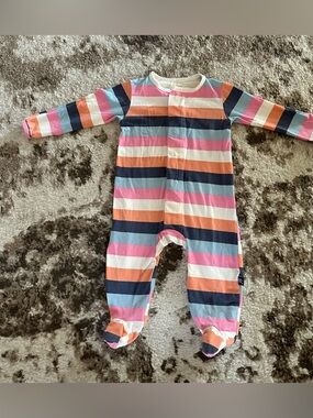 Magnetic Me Multi-Stripe Footed One-Piece in Pink, Blue, Orange, Navy & Cream